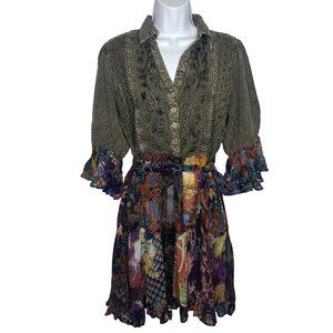 Young Threads Stone Washed Baby Doll Dress Size L Vintage Fusion Patchwork Boho